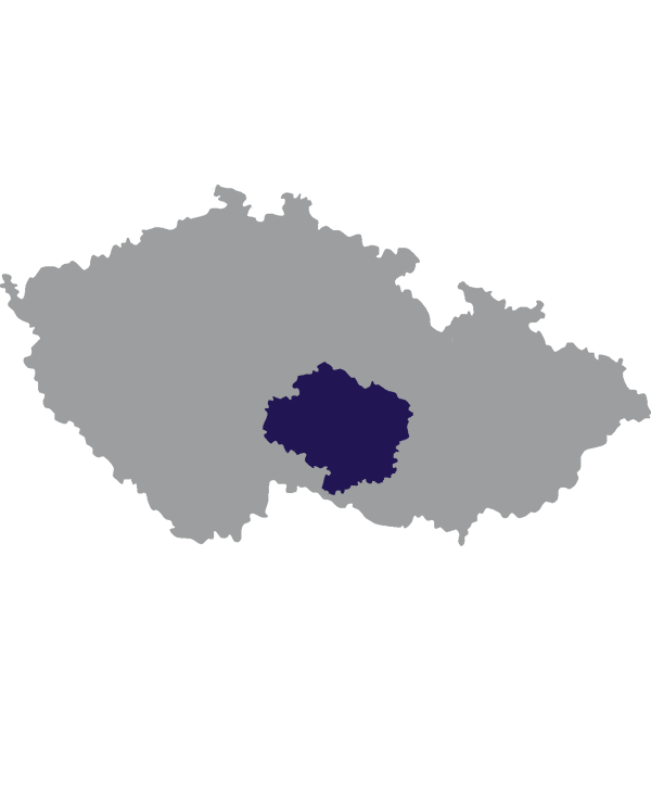 Landkaart Tsjechië grijs met regio Vysočina donkerblauw op transparante achtergrond - 600 * 733 pixels